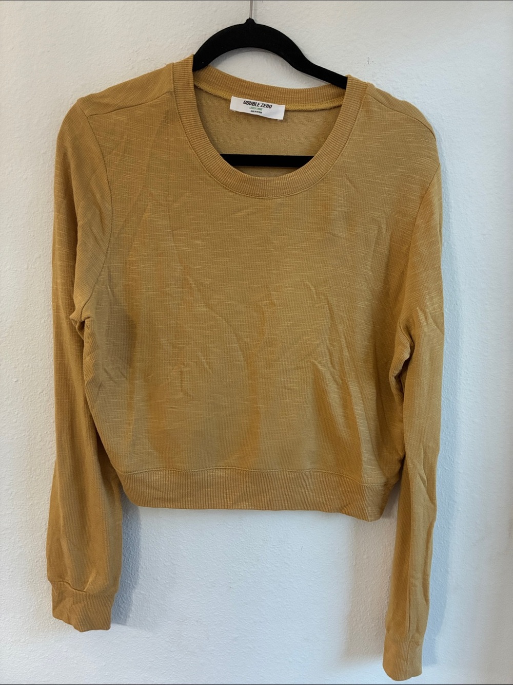 Double Zero Cropped Mustard Long-Sleeve Crewneck Top